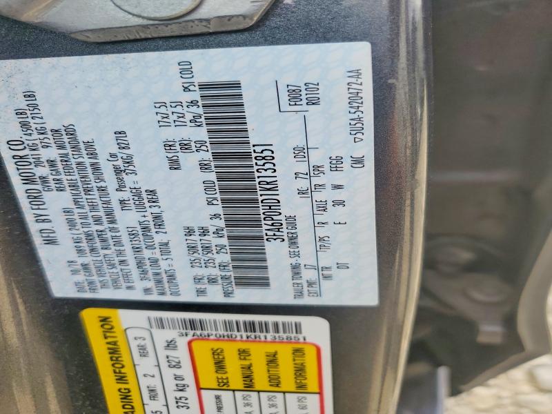 2019 Ford Fusion მანქანა იყიდება აუქციონზე, vin: 3FA6P0HD1KR135851, აუქციონის ნომერი: 71140896