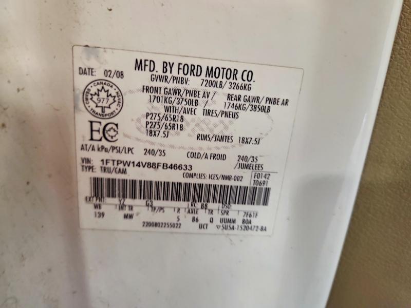 Продаж на аукціоні авто 2008 Ford F150, vin: 1FTPW14V88FB46633, номер лоту: 71063736