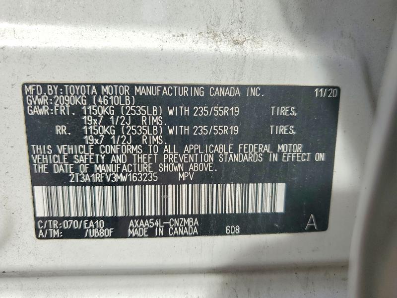 Продаж на аукціоні авто 2021 Toyota Rav4, vin: 2T3A1RFV3MW163235, номер лоту: 71141616