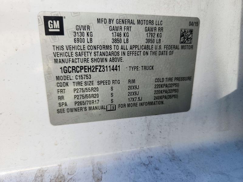 72959486 :رقم المزاد ، 1GCRCPEH2FZ311441 vin ، 2015 Chevrolet Silverado مزاد بيع