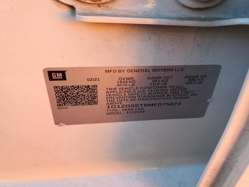 73372656 :رقم المزاد ، 1G1ZD5ST9MF075873 vin ، 2021 Chevrolet Malibu مزاد بيع
