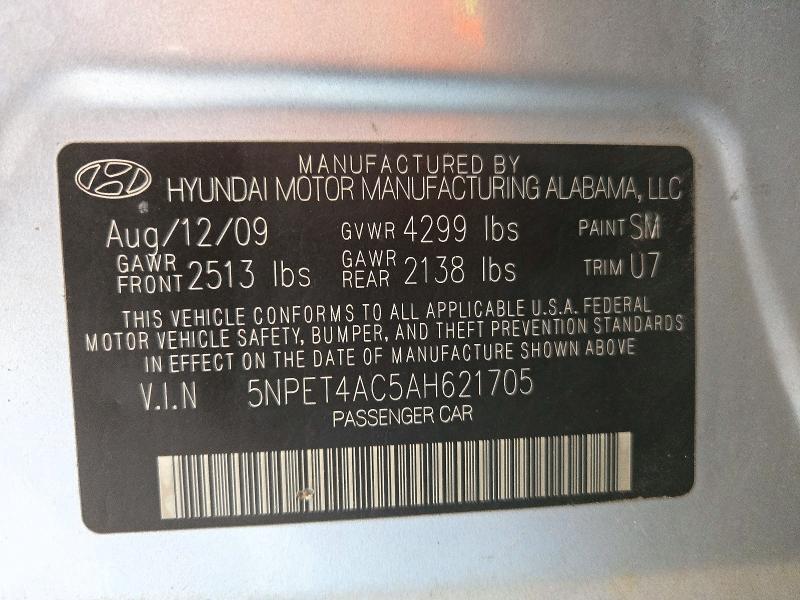 72174846 :رقم المزاد ، 5NPET4AC5AH621705 vin ، 2010 Hyundai Sonata مزاد بيع