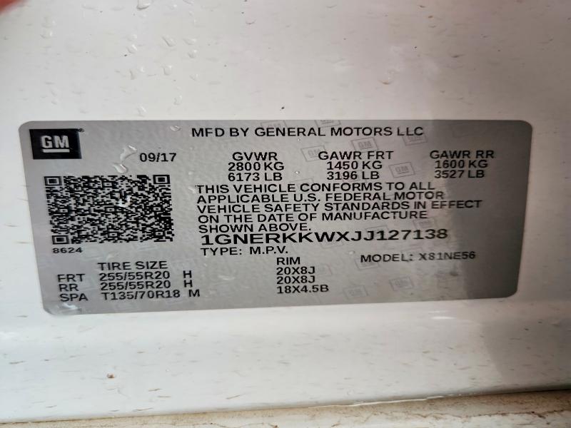 Продажа на аукционе авто 2018 Chevrolet Traverse, vin: 1GNERKKWXJJ127138, номер лота: 71288556