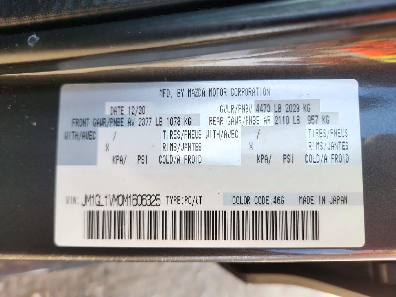 Aukcja sprzedaży 2021 Mazda 6, vin: JM1GL1VM0M1606325, numer aukcji: 71606956