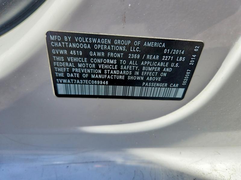 Aukcja sprzedaży 2014 Volkswagen Passat, vin: 1VWAT7A37EC069946, numer aukcji: 71763576