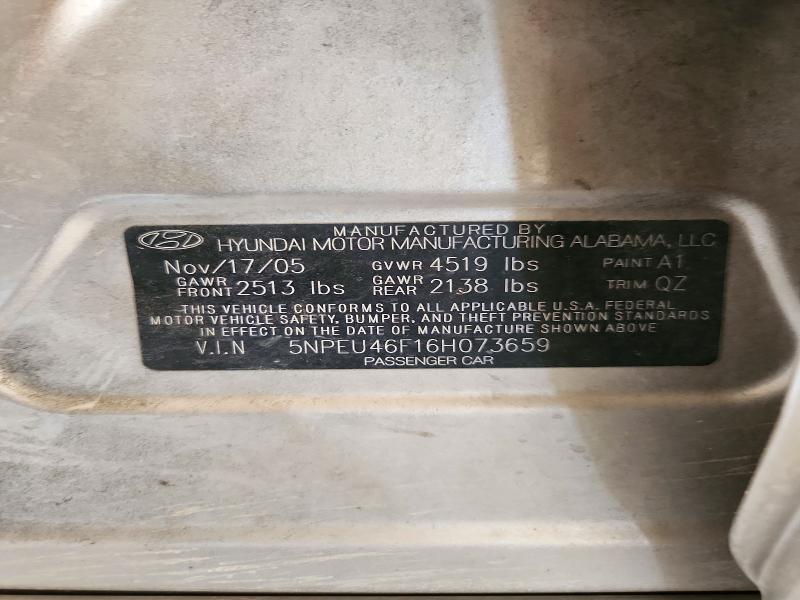 2006 Hyundai Sonata მანქანა იყიდება აუქციონზე, vin: 5NPEU46F16H073659, აუქციონის ნომერი: 72433466