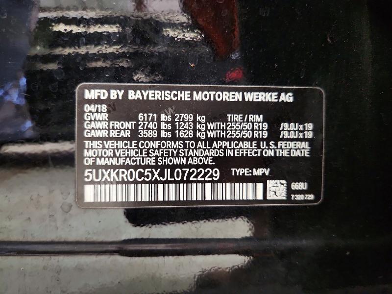 72912826 :رقم المزاد ، 5UXKR0C5XJL072229 vin ، 2018 Bmw X5 مزاد بيع