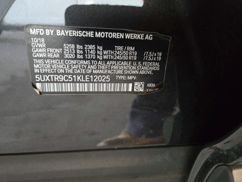 71901336 :رقم المزاد ، 5UXTR9C51KLE12025 vin ، 2019 Bmw X3 مزاد بيع
