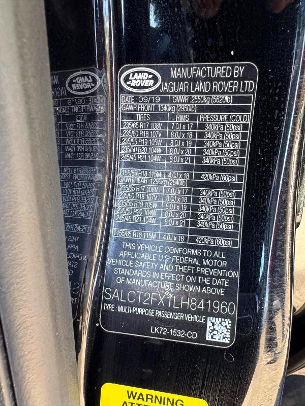 73563096 :رقم المزاد ، SALCT2FX1LH841960 vin ، 2020 Land Rover Discovery Sport مزاد بيع
