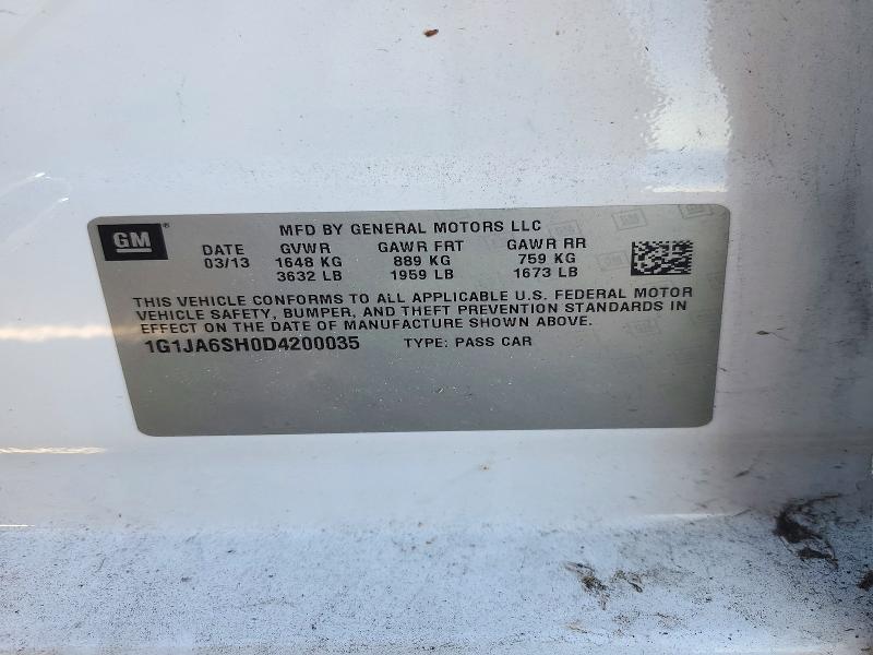 73359186 :رقم المزاد ، 1G1JA6SH0D4200035 vin ، 2013 Chevrolet Sonic مزاد بيع