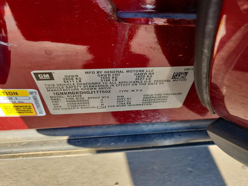 72248186 :رقم المزاد ، 1GNKRGKD8GJ177592 vin ، 2016 Chevrolet Traverse مزاد بيع