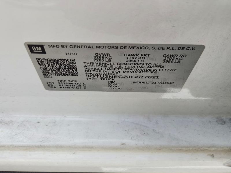 Aukcja sprzedaży 2018 Gmc Sierra, vin: 3GTU2NEC2JG617621, numer aukcji: 71276446
