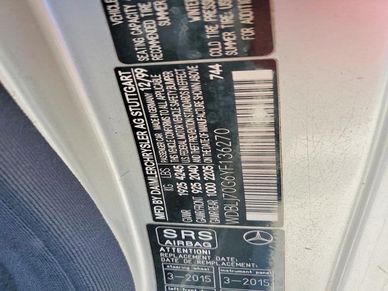 2000 Mercedes-benz Clk მანქანა იყიდება აუქციონზე, vin: WDBLJ70G6YF136270, აუქციონის ნომერი: 71483476