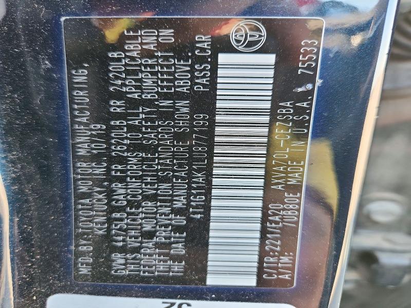 2020 Toyota Camry მანქანა იყიდება აუქციონზე, vin: 4T1G11AK1LU877199, აუქციონის ნომერი: 72451946