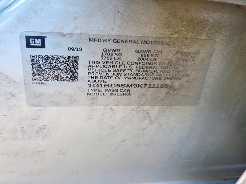2019 Chevrolet Cruze მანქანა იყიდება აუქციონზე, vin: 1G1BC5SM9K7111856, აუქციონის ნომერი: 71754556