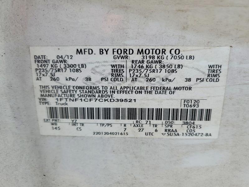 Aukcja sprzedaży 2012 Ford F150, vin: 1FTNF1CF7CKD39521, numer aukcji: 70407716