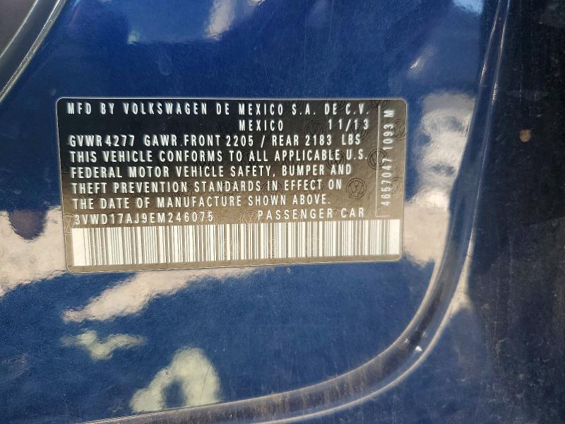 2014 Volkswagen Jetta მანქანა იყიდება აუქციონზე, vin: 3VWD17AJ9EM246075, აუქციონის ნომერი: 70999896