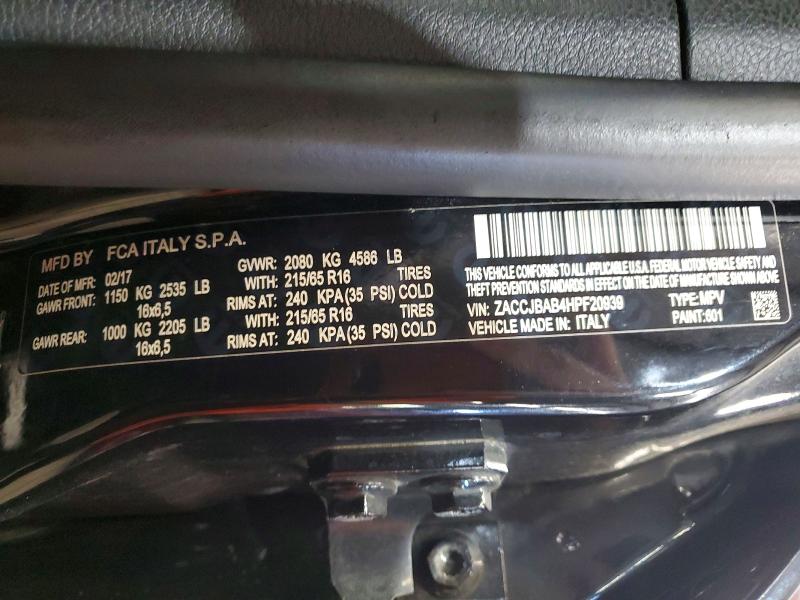 71937936 :رقم المزاد ، ZACCJBAB4HPF20939 vin ، 2017 Jeep Renegade مزاد بيع