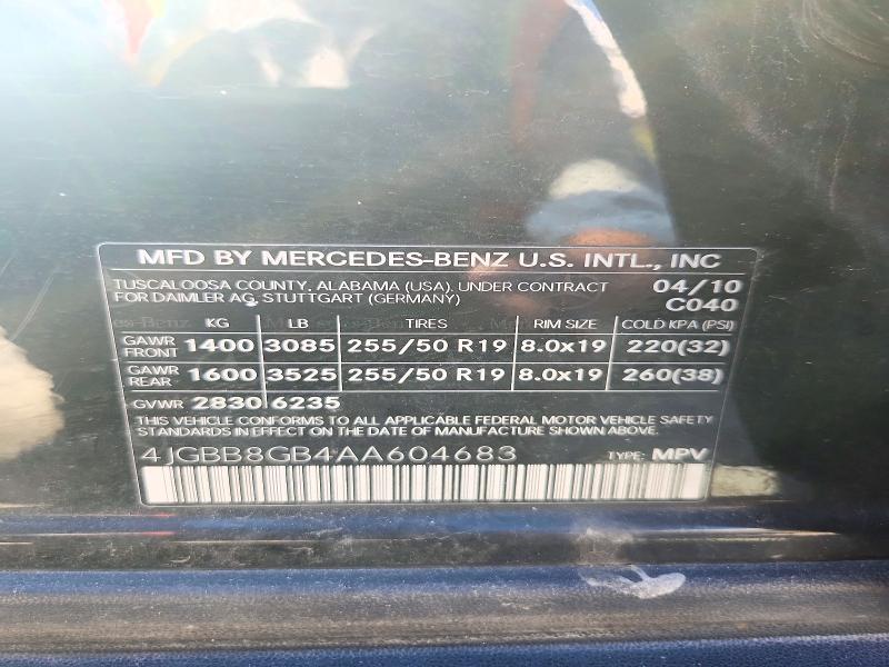 Продаж на аукціоні авто 2010 Mercedes-benz Ml, vin: 4JGBB8GB4AA604683, номер лоту: 72192666