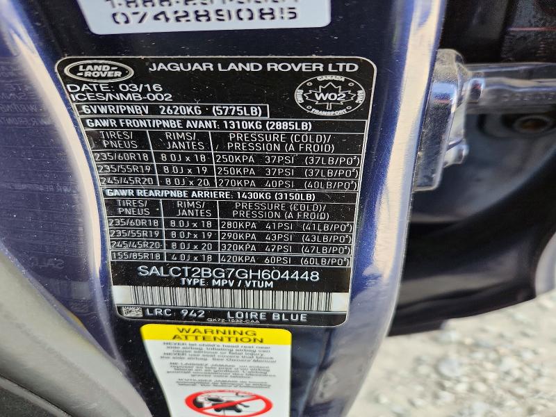 70639306 :رقم المزاد ، SALCT2BG7GH604448 vin ، 2016 Land Rover Discovery Sport مزاد بيع