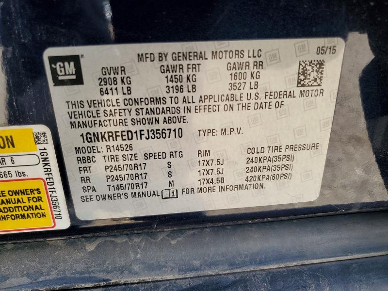 Aukcja sprzedaży 2015 Chevrolet Traverse, vin: 1GNKRFED1FJ356710, numer aukcji: 73141606