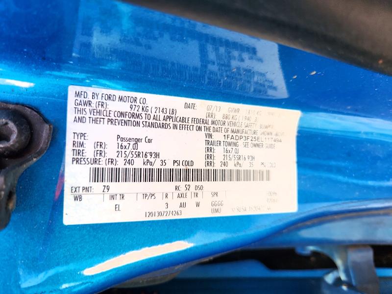 2014 Ford Focus მანქანა იყიდება აუქციონზე, vin: 1FADP3F25EL117494, აუქციონის ნომერი: 72048766