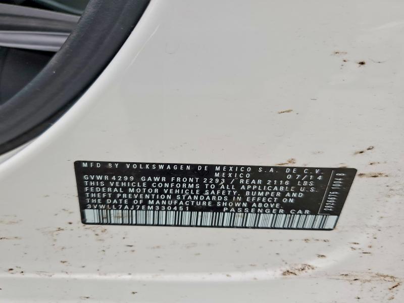 Aukcja sprzedaży 2014 Volkswagen Jetta, vin: 3VWLL7AJ7EM330451, numer aukcji: 70553706