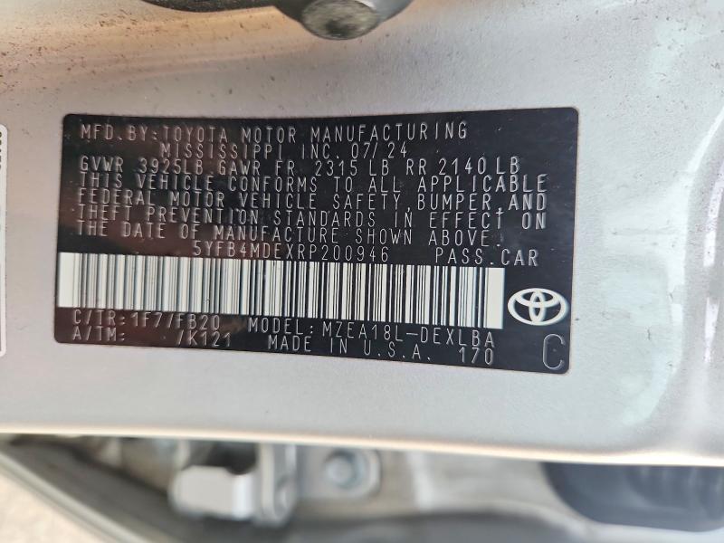 2024 Toyota Corolla მანქანა იყიდება აუქციონზე, vin: 5YFB4MDEXRP200946, აუქციონის ნომერი: 71480966