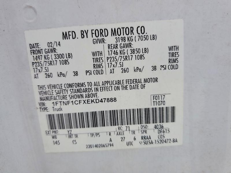 70287586 :رقم المزاد ، 1FTNF1CFXEKD47888 vin ، 2014 Ford F150 مزاد بيع