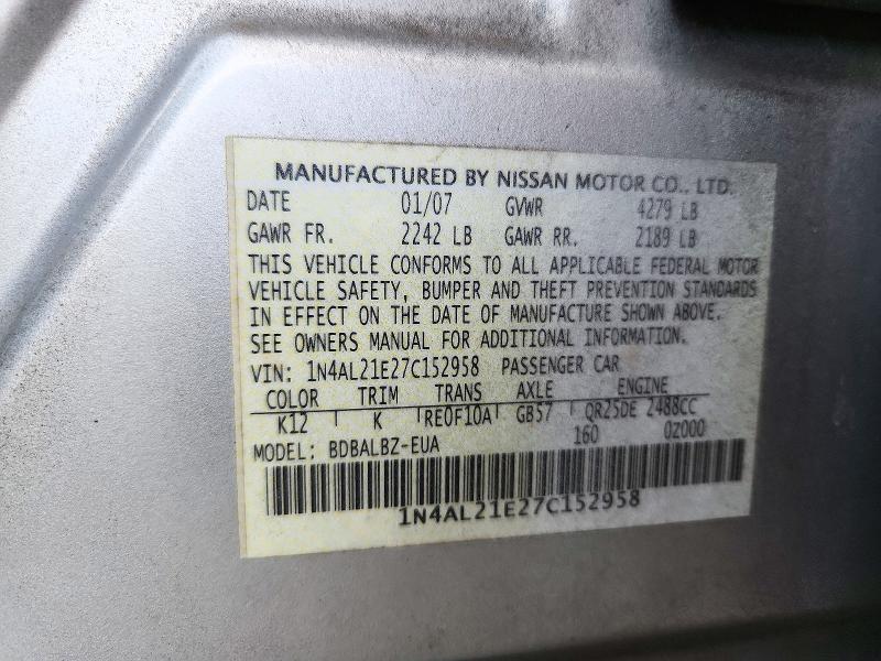 Продажа на аукционе авто 2007 Nissan Altima, vin: 1N4AL21E27C152958, номер лота: 72932006