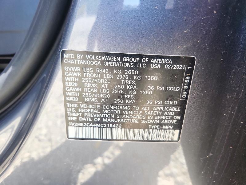 Auction sale of the 2021 Volkswagen Atlas Cross Sport, vin: 1V2HE2CA4MC215422, lot number: 71678056