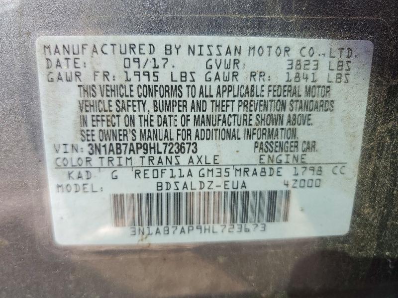2017 Nissan Sentra მანქანა იყიდება აუქციონზე, vin: 3N1AB7AP9HL723673, აუქციონის ნომერი: 73413356