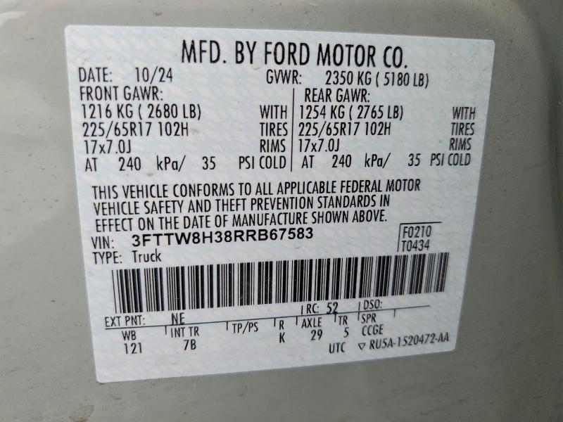 2024 Ford Maverick მანქანა იყიდება აუქციონზე, vin: 3FTTW8H38RRB67583, აუქციონის ნომერი: 71752246