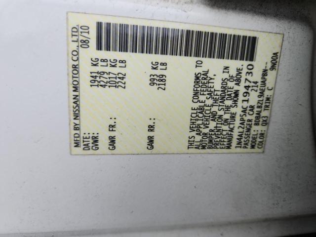 Продаж на аукціоні авто 2010 Nissan Altima, vin: 1N4AL2AP5AC194730, номер лоту: 69345056