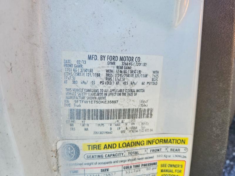2013 Ford F150 მანქანა იყიდება აუქციონზე, vin: 1FTFW1ET5DKE35897, აუქციონის ნომერი: 71981766