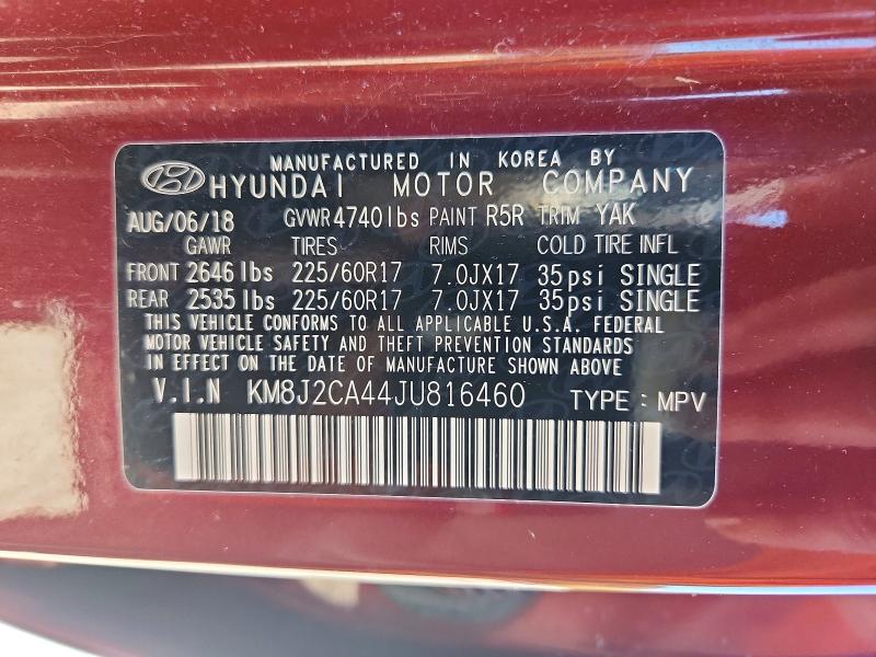 2018 Hyundai Tucson მანქანა იყიდება აუქციონზე, vin: KM8J2CA44JU816460, აუქციონის ნომერი: 71948386