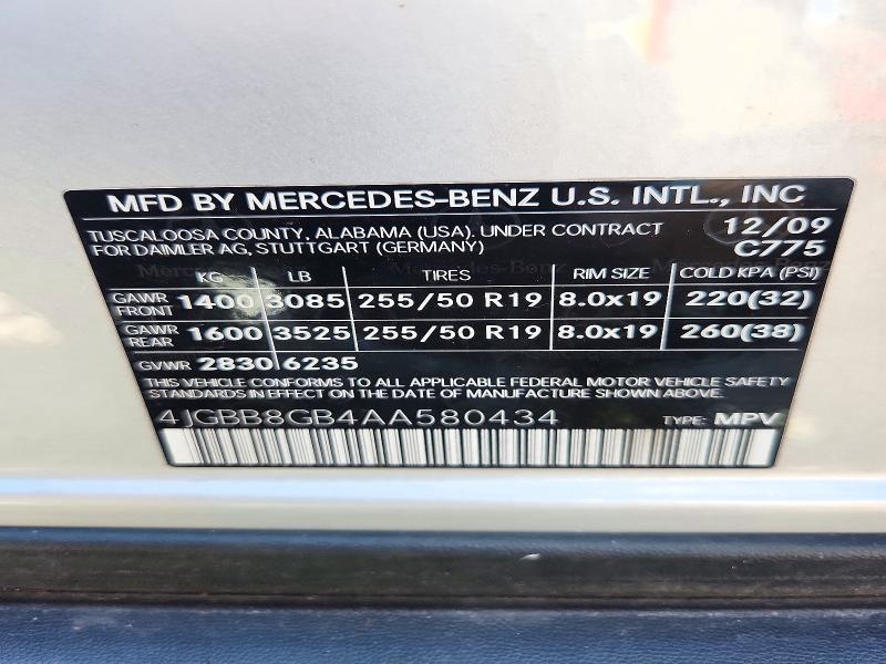 Продажа на аукционе авто 2010 Mercedes-benz Ml, vin: 4JGBB8GB4AA580434, номер лота: 72349246