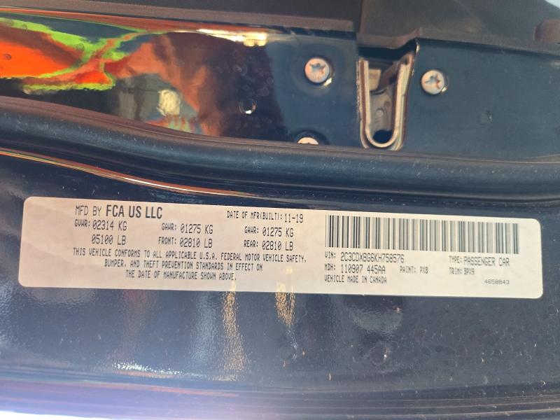 72170576 :رقم المزاد ، 2C3CDXBG6KH758576 vin ، 2019 Dodge Charger مزاد بيع