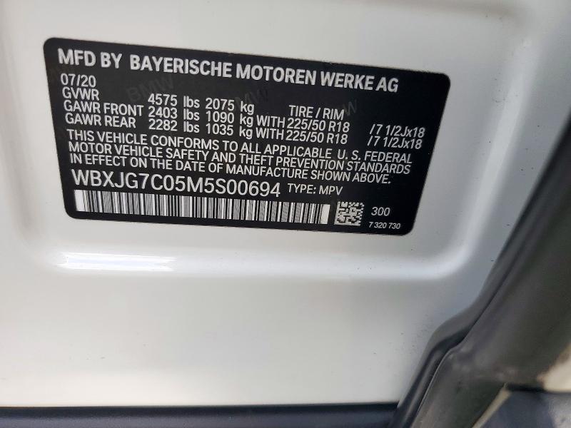 2021 Bmw X1 მანქანა იყიდება აუქციონზე, vin: WBXJG7C05M5S00694, აუქციონის ნომერი: 72449876