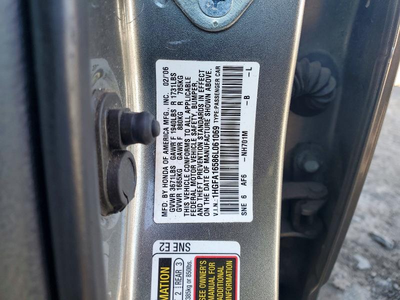 71400656 :رقم المزاد ، 1HGFA16586L061069 vin ، 2006 Honda Civic مزاد بيع