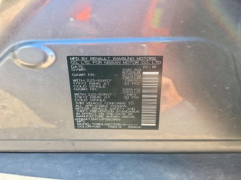 2018 Nissan Rogue მანქანა იყიდება აუქციონზე, vin: KNMAT2MV1JP560969, აუქციონის ნომერი: 72448666