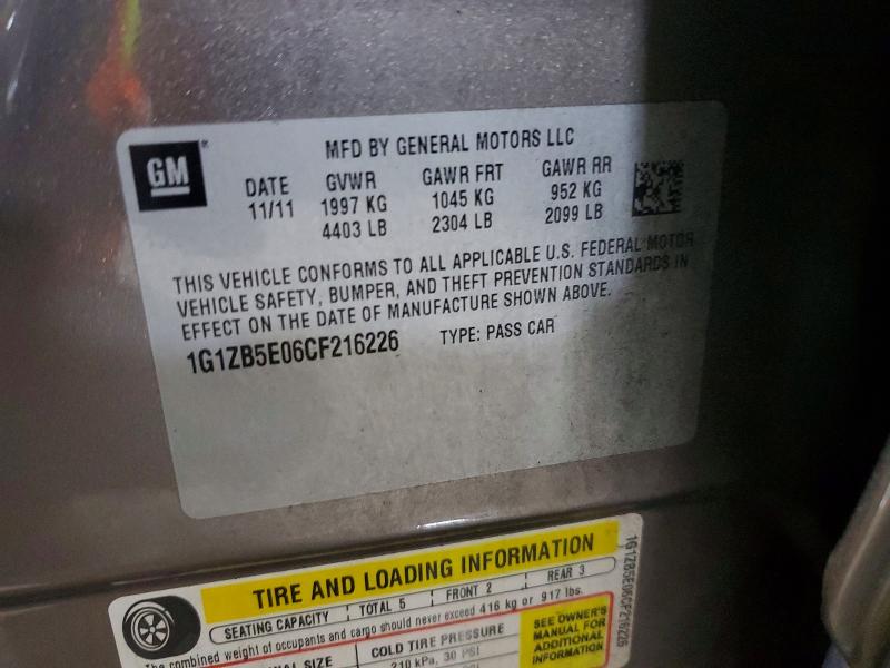 2012 Chevrolet Malibu მანქანა იყიდება აუქციონზე, vin: 1G1ZB5E06CF216226, აუქციონის ნომერი: 71298746
