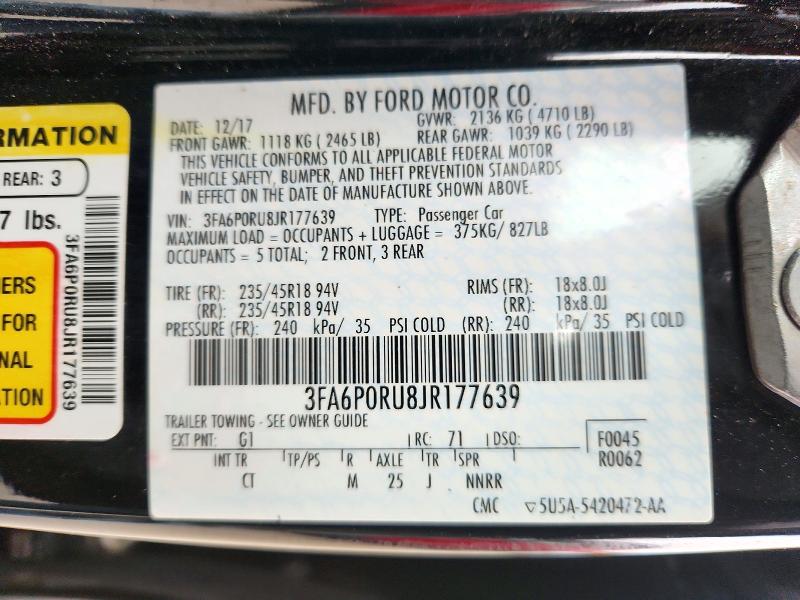 Продаж на аукціоні авто 2018 Ford Fusion, vin: 3FA6P0RU8JR177639, номер лоту: 72697766