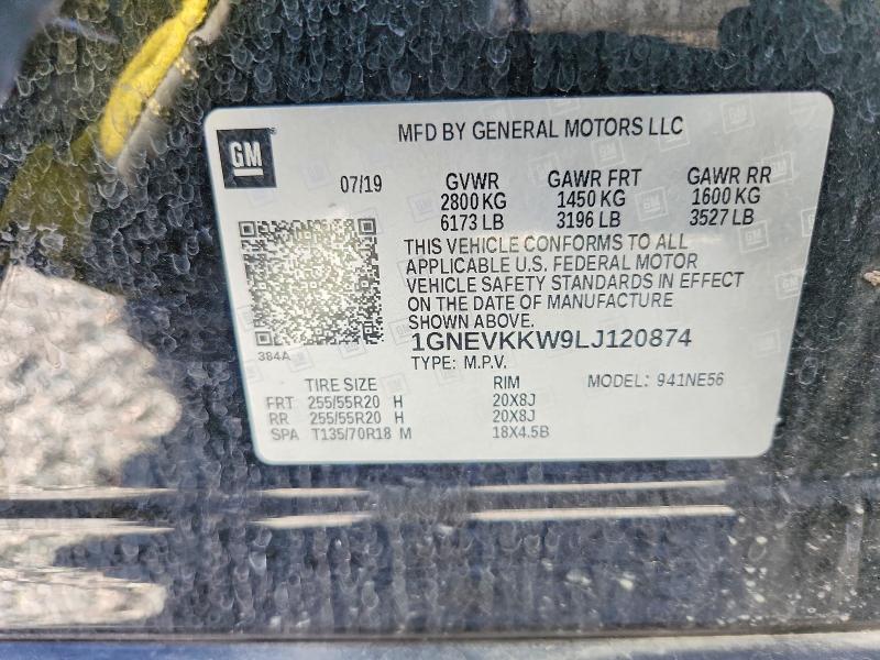 71616606 :رقم المزاد ، 1GNEVKKW9LJ120874 vin ، 2020 Chevrolet Traverse مزاد بيع