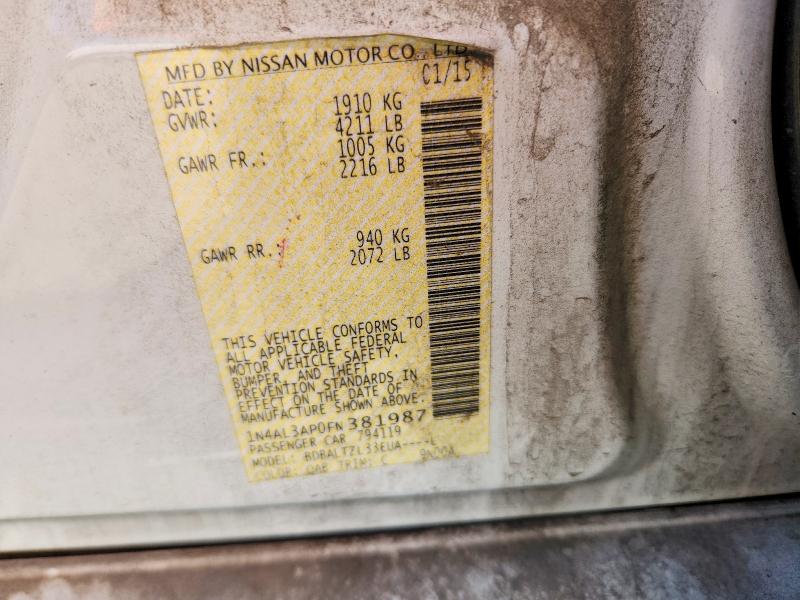 2015 Nissan Altima მანქანა იყიდება აუქციონზე, vin: 1N4AL3AP0FN381987, აუქციონის ნომერი: 71053456