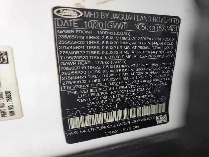 72228306 :رقم المزاد ، SALWR2SU1MA758630 vin ، 2021 Land Rover Range Rover Sport مزاد بيع