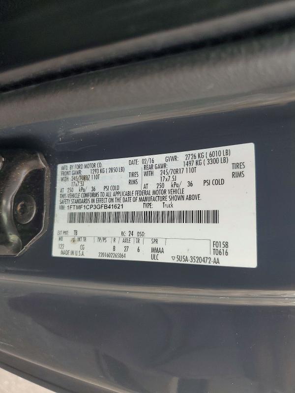 Aukcja sprzedaży 2016 Ford F150, vin: 1FTMF1CP3GFB41621, numer aukcji: 72549186