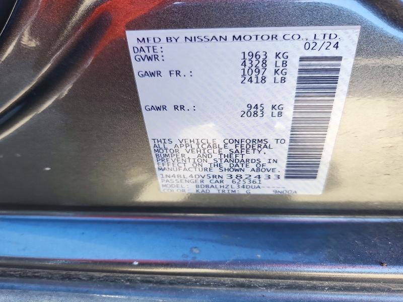 2024 Nissan Altima მანქანა იყიდება აუქციონზე, vin: 1N4BL4DV5RN382433, აუქციონის ნომერი: 71898986