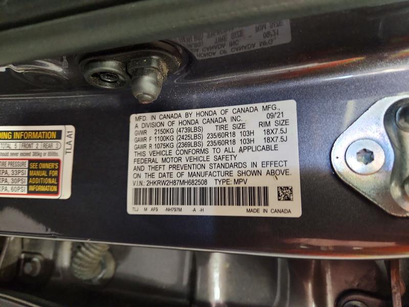 71377716 :رقم المزاد ، 2HKRW2H87MH682508 vin ، 2021 Honda Cr-v مزاد بيع