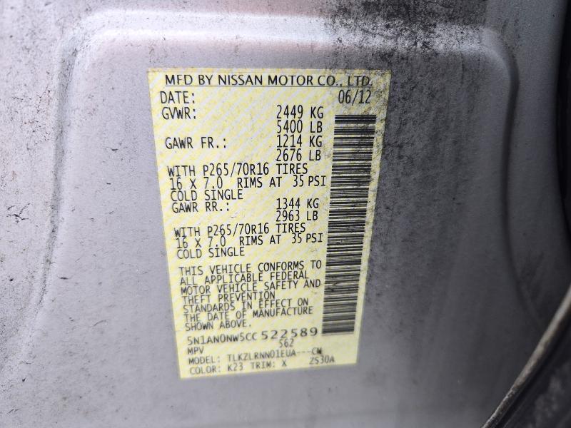 71902986 :رقم المزاد ، 5N1AN0NW5CC522589 vin ، 2012 Nissan Xterra مزاد بيع
